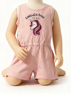 Pink Unicorn Graphic Sleeveless Romper for Kids
